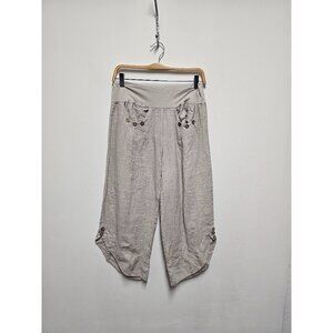 100% Linen Italian Cropped Trousers Size Large